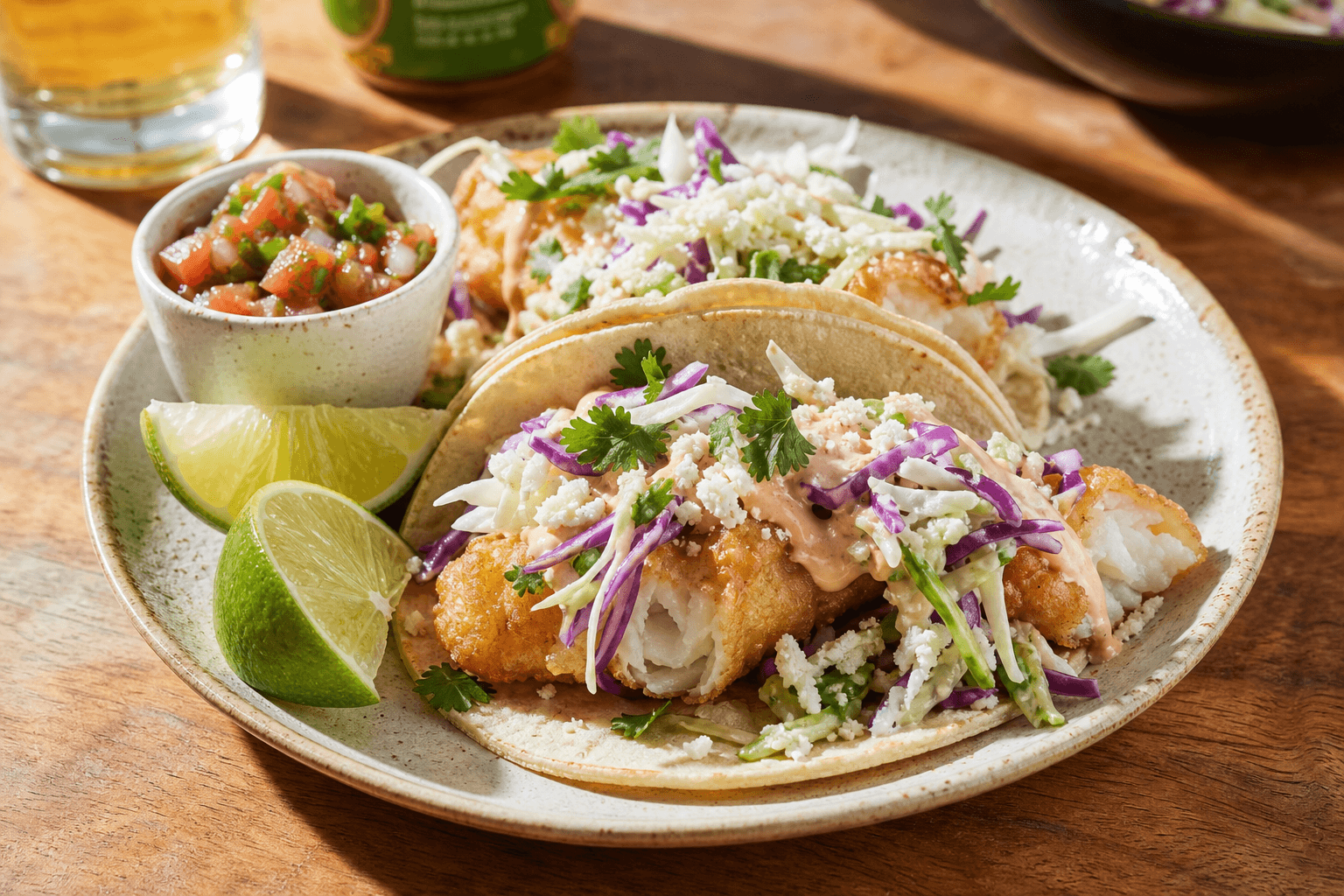 Best tacos Temecula baja fish tacos on wooden table