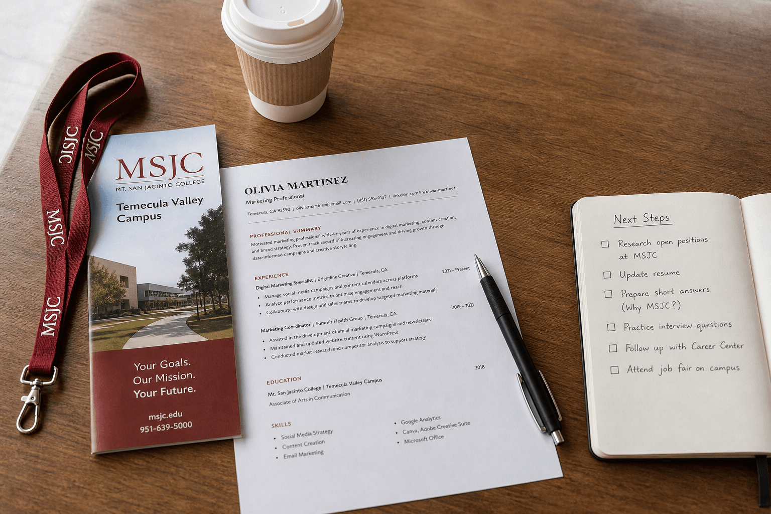 Jobs in Temecula job search materials on wood table