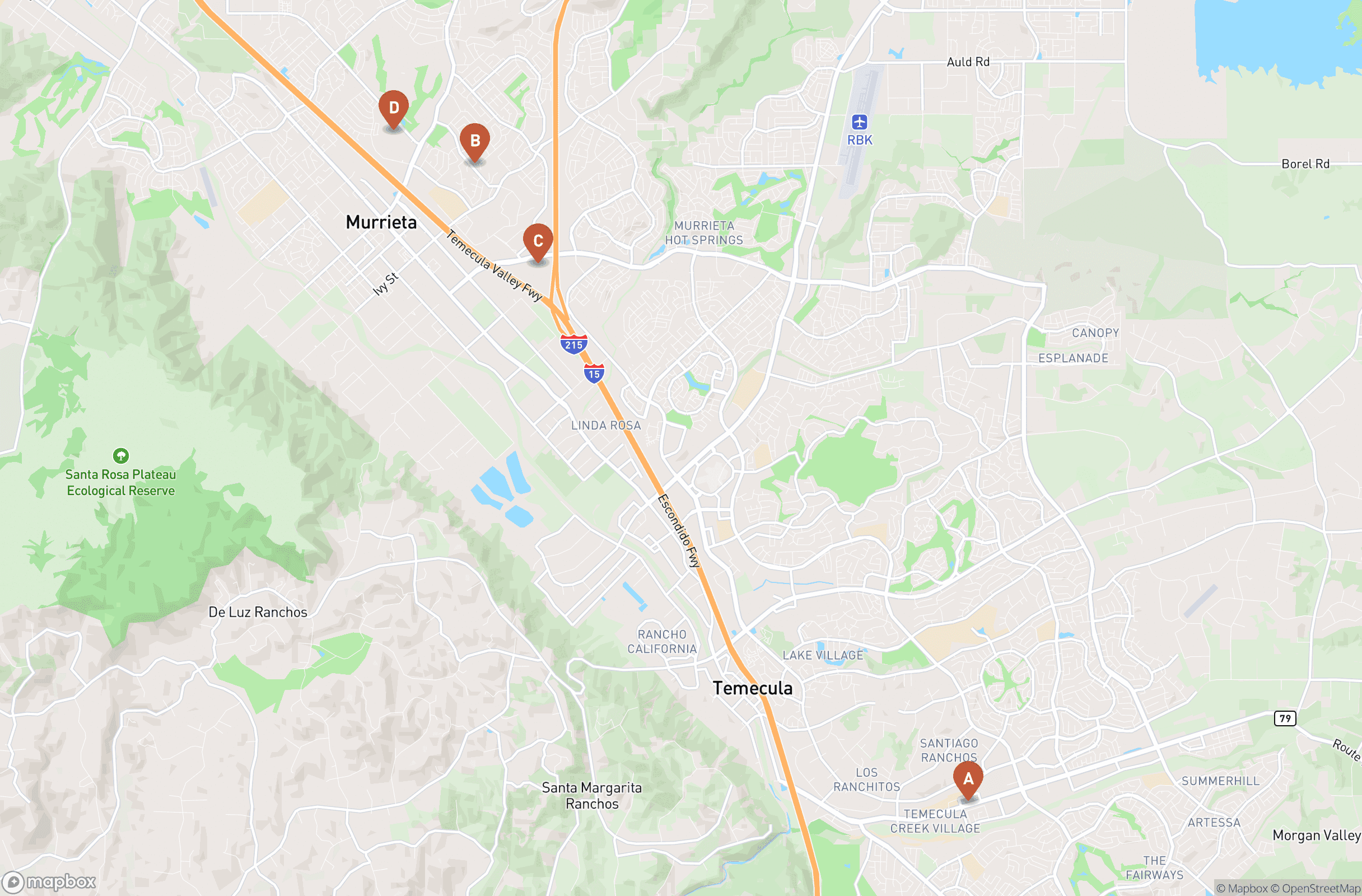 Urgent care Temecula map showing medical clinic locations